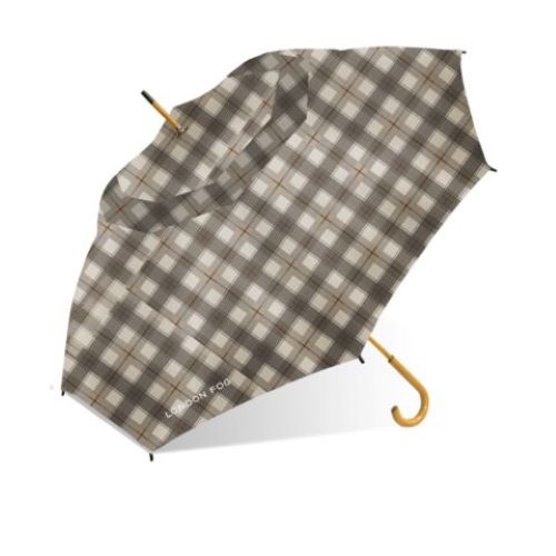 London Fog Automatic 48" Arc Khaki Plaid Stick Umbrella - WC