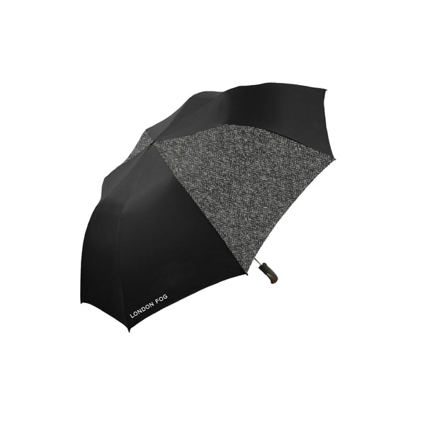 London Fog Automatic 56" Arc Two-Person Umbrella in Black/Herringbone Combo - WC