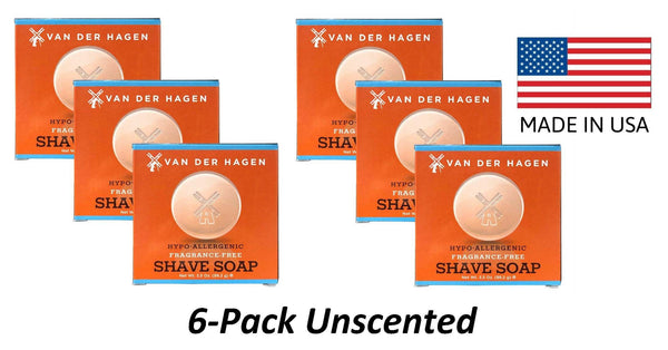 Van Der Hagen 6-Pack Unscented Shave Soap 3.5oz Hypo-Allergenic Shea Mango Cocoa (Copy)