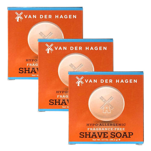 Van Der Hagen Unscented Luxury Shave Soap 3.5oz Hypo-Allergenic Shea Mango Cocoa 3 Pack
