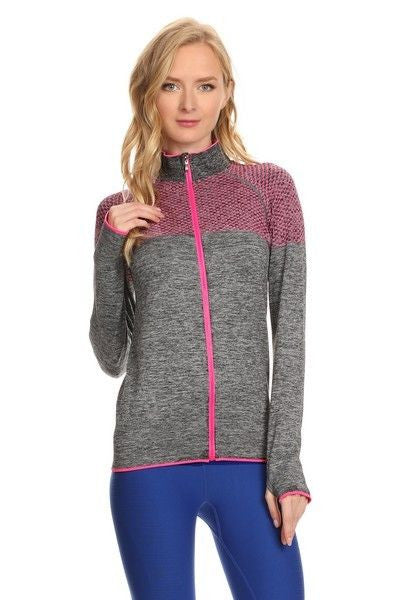 Yelete Stella Elyse Active Living Jacket Marled Knit Charcoal & Pink contrast