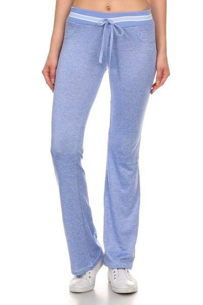 Yelete Yoga Pants Full Length Light Heather Blue Relaxed Fit waist tie closure