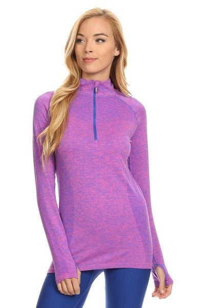 Yelete Stella Elyse Active Living 1/4 Zip Pullover Top Marled Knit Purple