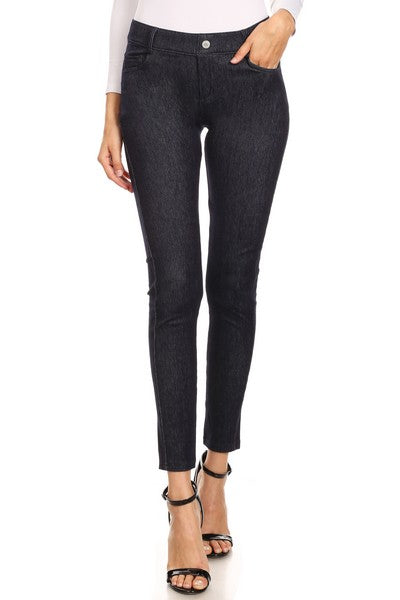 Yelete Original 5 Pocket Soft Knit Skinny Jeggings Navy Blue