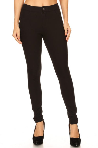 Yelete Lady's Mid Rise Ponte Knit Skinny Pants Black
