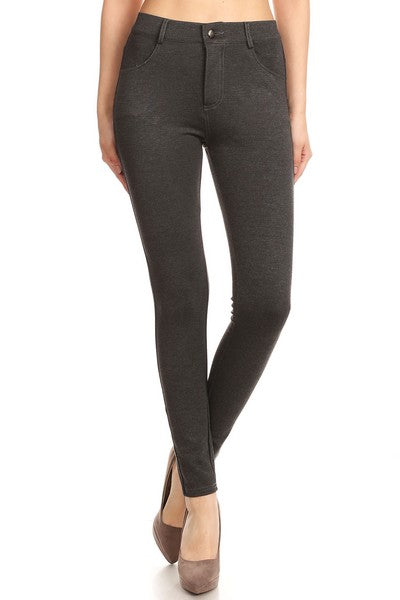 Yelete Lady's Mid Rise Ponte Knit Skinny Pants Heather Charcoal