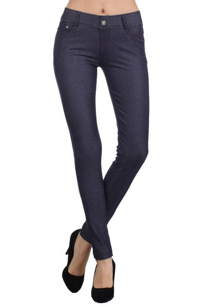 Yelete Women's Herringbone Skinny 5 Pocket Jeggings Navy