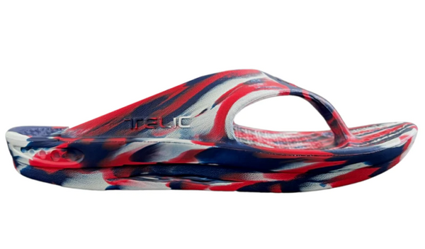 TELIC Flip Flop Comfort Recovery Sandal Lightweight Waterproof Red White Blue