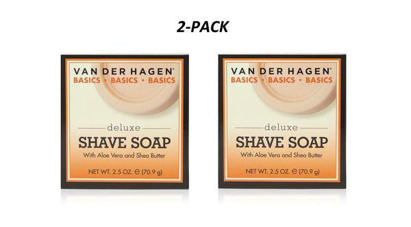 Van Der Hagen Deluxe Shave Soap 2.5 oz Hypoallergenic Shea Butter - 2 Pack