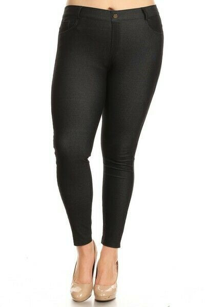 Yelete Women's Cotton-Blend 5-Pocket Skinny Jegging Black - Plus Size