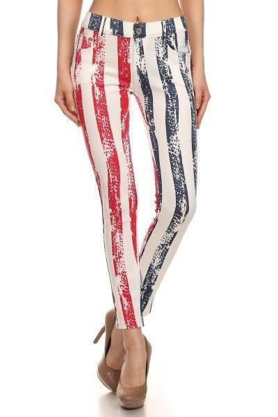 Yelete American Flag Red White & Blue Stripe Original 5 pocket jegging