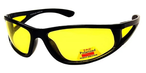 Glare-X Night Driving Glasses Polarized Light Yellow Lens Glossy Black