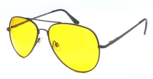 GLARE-X Night Driving Glasses Large Metal Aviator Polarized Yellow Reduces Glare