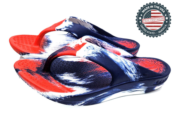 TELIC Flip Flop Made In The USA Sandal Lightweight Waterproof Red White Blue