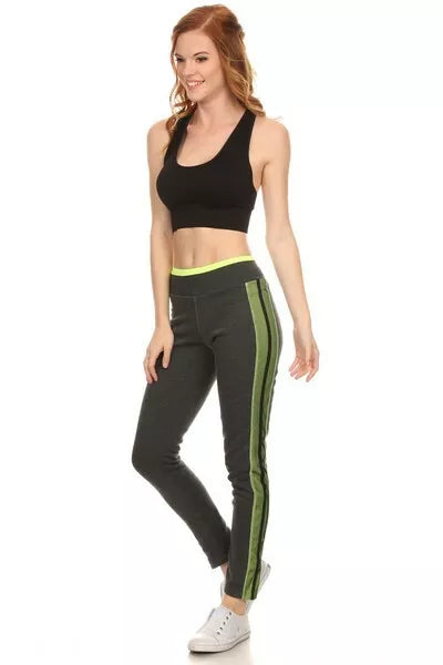 Yelete Women's Side Colored Mesh Active Pants - Gray & Neon Green