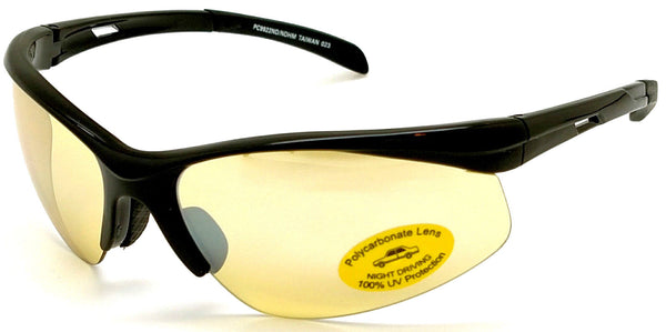 GLARE-X Night Driving Optics Semi-Rimles Yellow Lenses Reduce Glare Black