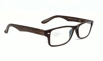 FOCUS ANTI-GLARE Reading Glasses Reduces Blue Light Wayfarer Wood look temples