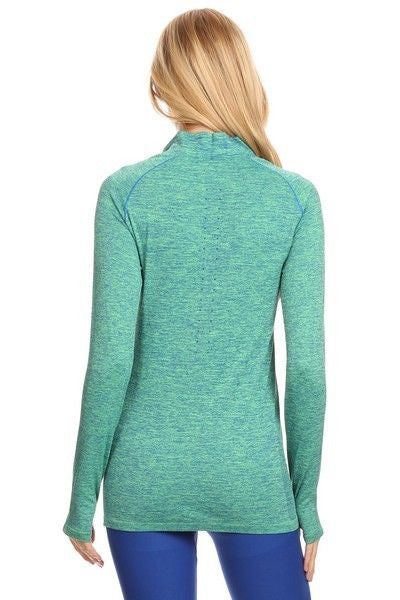 Yelete Stella Elyse Active Living 1/4 Zip Pullover Top Marled Knit Teal