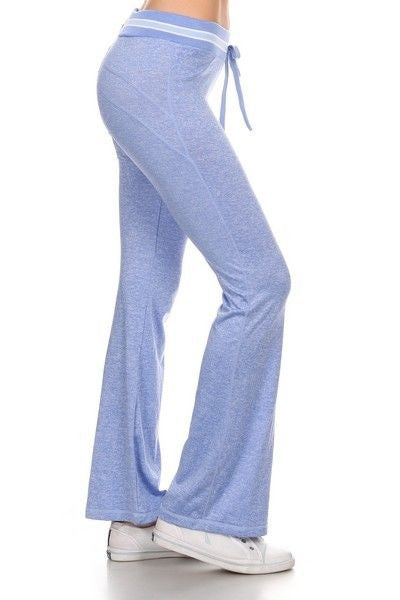 Yelete Yoga Pants Full Length Light Heather Blue Relaxed Fit waist tie closure