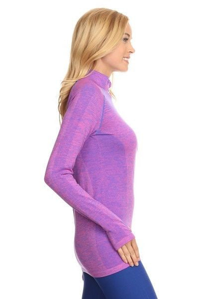 Yelete Stella Elyse Active Living 1/4 Zip Pullover Top Marled Knit Purple