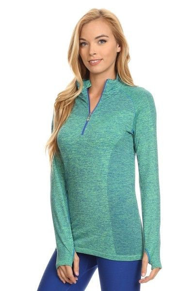 Yelete Stella Elyse Active Living 1/4 Zip Pullover Top Marled Knit
