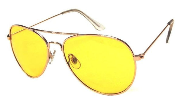 FOCUS ANTI-GLARE Night Driving Glasses Metal Aviator Yellow Lens Reduces Glare