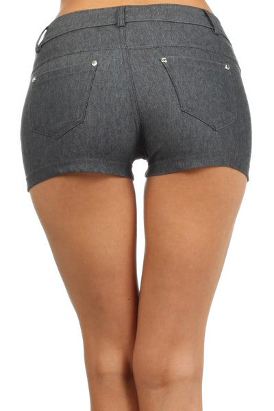 Yelete Women's Classic Jean Like Jegging Shorts - Grey
