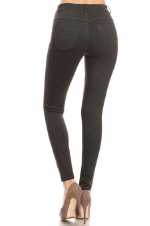Yelete Lady's Mid Rise Ponte Knit Skinny Pants Heather Charcoal