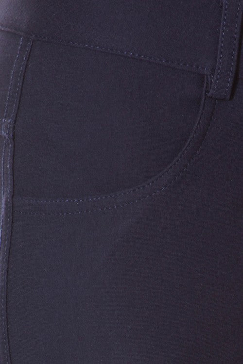 Yelete Lady's Mid Rise Ponte Knit Skinny Pants - Navy Blue 