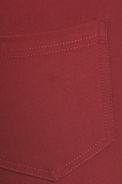 Yelete Lady's Mid Rise Ponte Knit Skinny Pants - Wine