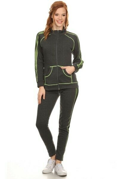 NEW * Yelete Women's Side Colored Mesh Active Wear Set - Gray & Neon Green