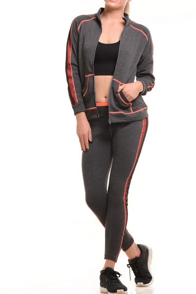 NEW * Yelete Women Side Colored Mesh Active Wear Set - Gray and Orange