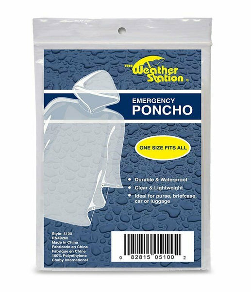 Weather Station Emergency Poncho Clear Lightweight One Size fits all