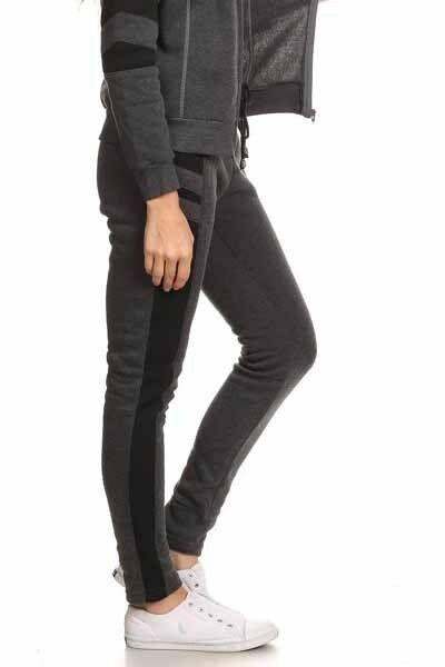 Yelete Micro-Fleece Activewear Full Zip Jacket & Pant Set Charcoal and Black
