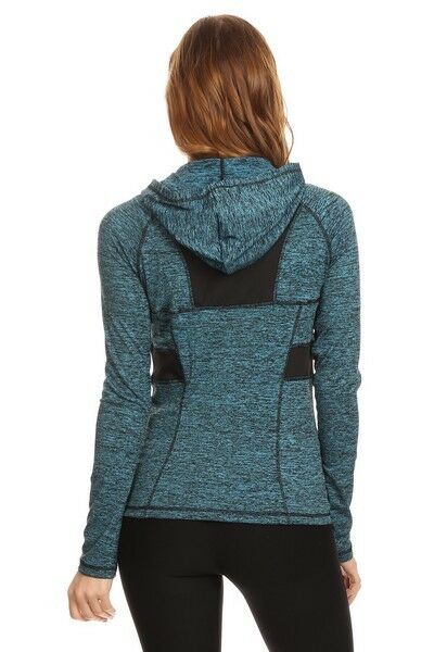 Yelete Activewear Full Zip Jacket Hoodie Turquoise heathered with Black contrast