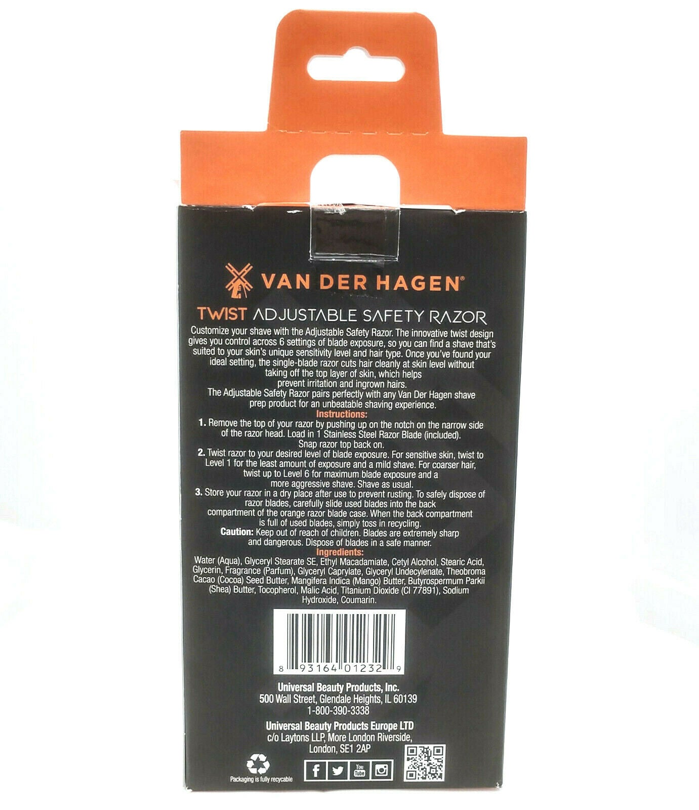 Van Der Hagen TWIST Adjustable Safety Razor Siver 5 Blades + Shave Butter sample