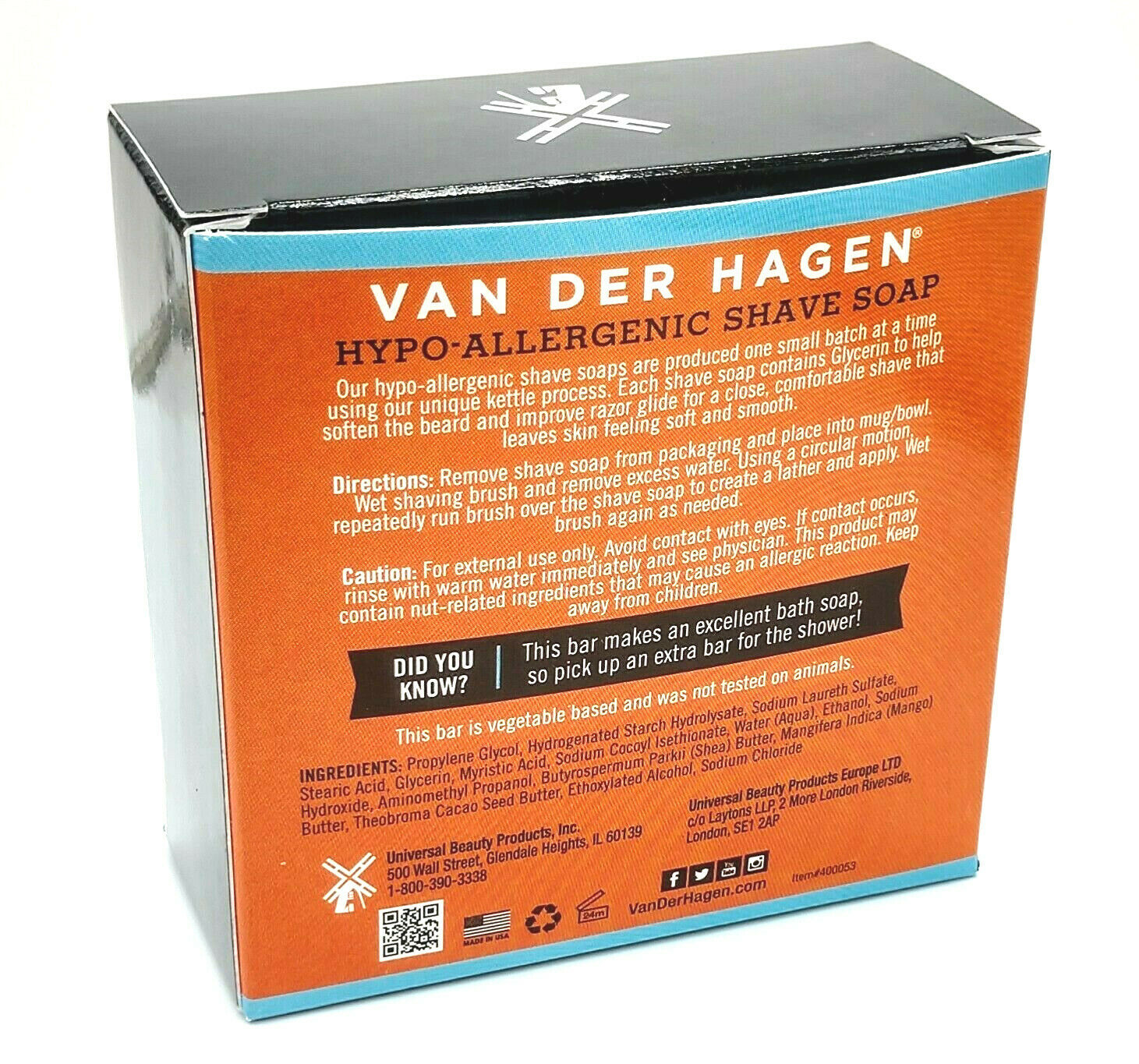 Van Der Hagen Unscented Luxury Shave Soap 3.5oz Hypo-Allergenic Shea Mango Cocoa