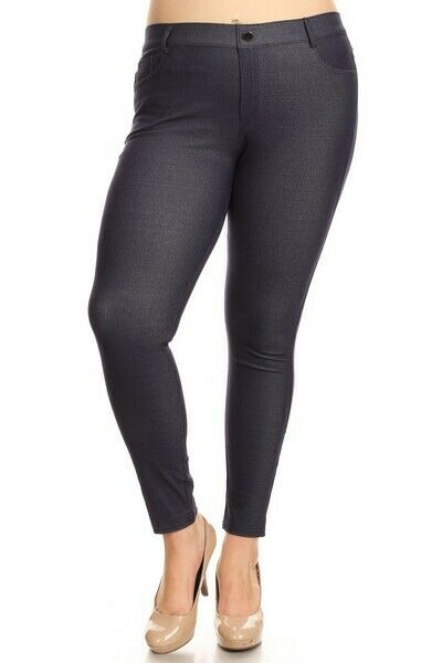 Yelete Women's Cotton-Blend 5-Pocket Skinny Jegging Navy - Plus Size